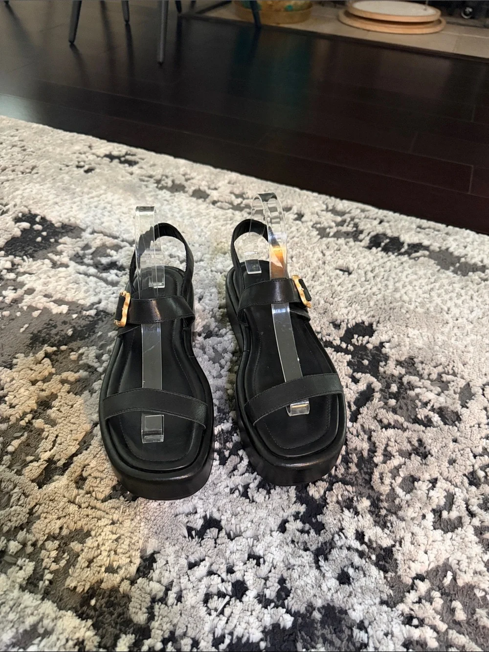 SCHUTZ Black Platform Buckle Strap Sandals